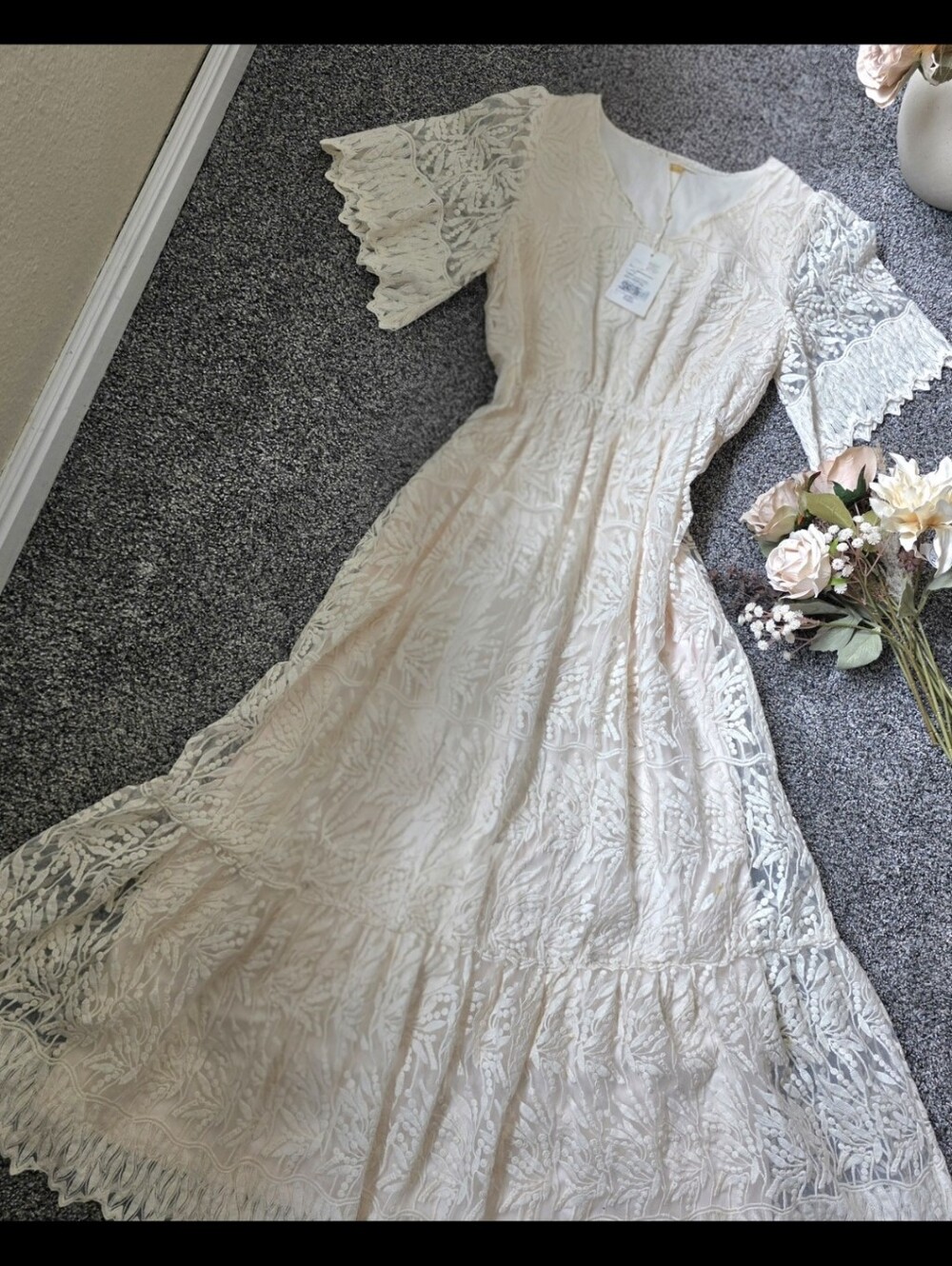 NWT DownEast Basics Terrace Dress Cream Embroidered Maxi Small